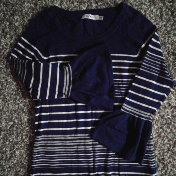 Women's Dark blue&white Stripe 3/4 Sleeves XS - Picture 1 of 1